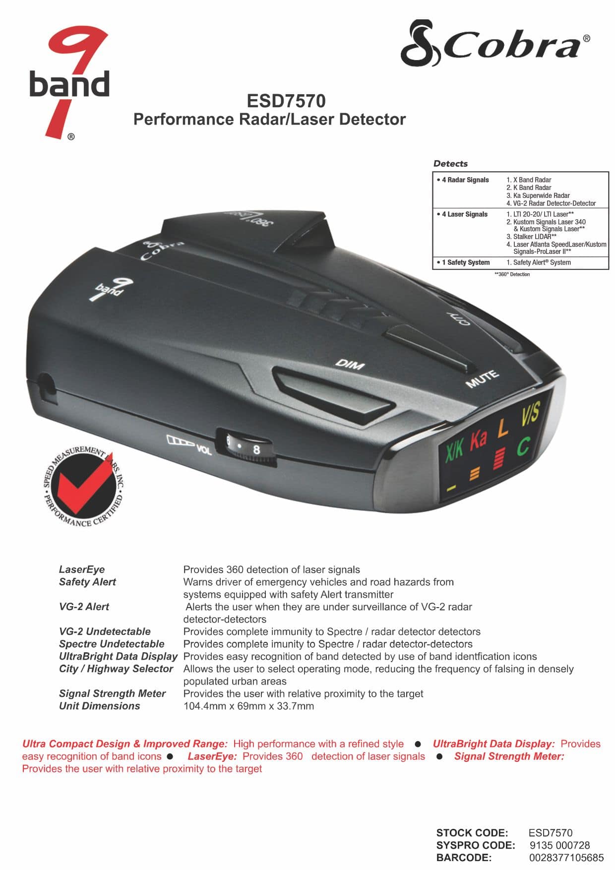 cobra esd 7570 review from official site