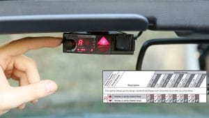 A photo of Valentine one installed in the sun visor