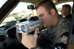 military soldier with laser gun