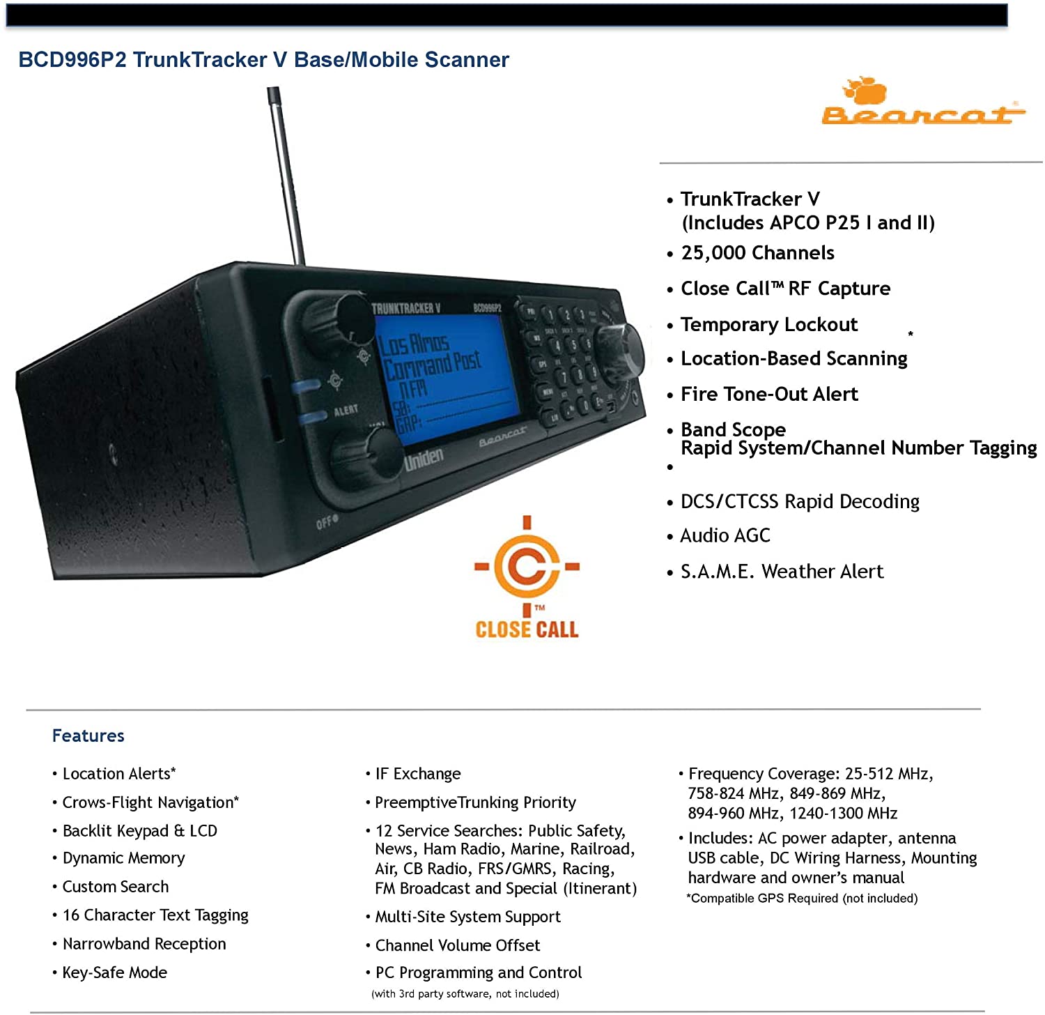 features of a Uniden BCD996P2 police scanner