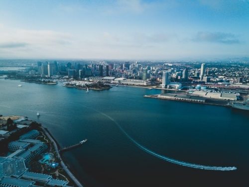 aerial photo of the San Diego Bay