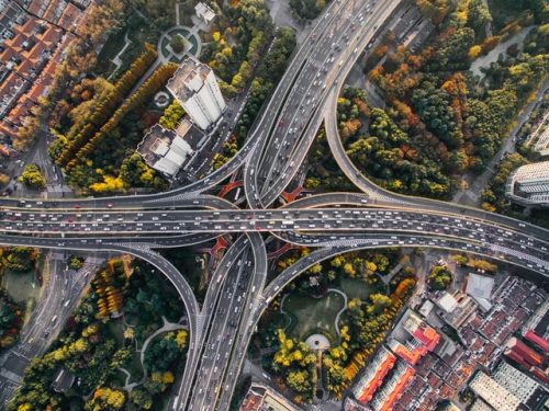 aerial photo of the busy Shanghai interchange