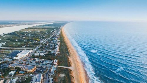 aerial shot of Florida near a body of water