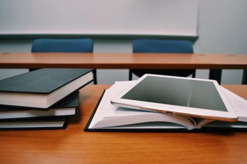 books on a classroom table