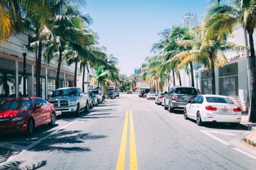 photo of cars lined up on both sides of the street in Miami