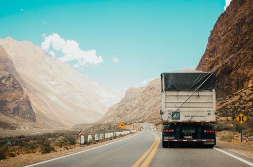 truck driving on the countryside