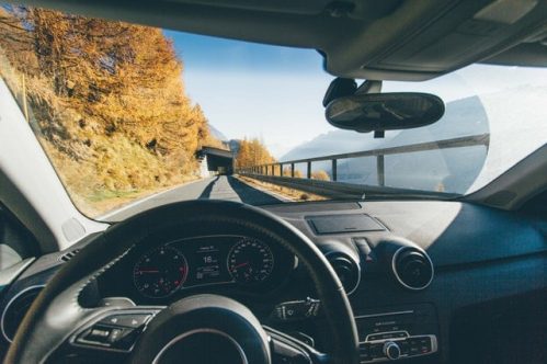 view of the landscape from the driver's seat
