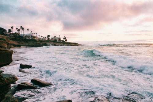 waves crashing against the shore